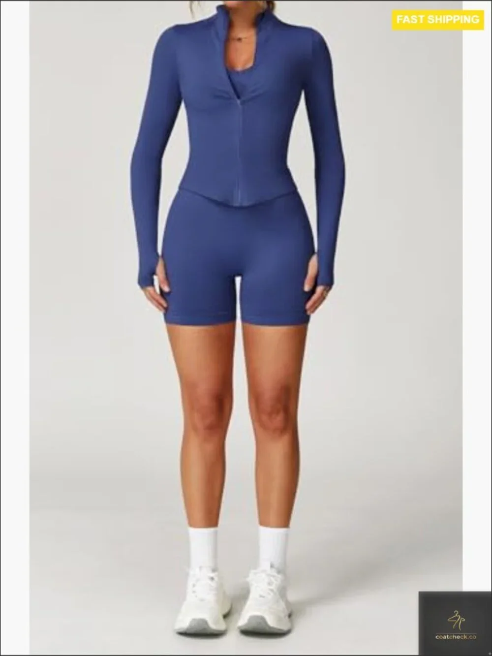 Full Zip Cropped Athletic Jacket with Thumbholes Quick Dry Running Yoga Casual